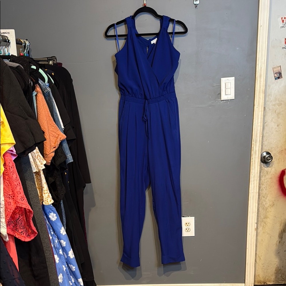 TCEC Royal Blue Jumpsuit with V-Neck and Belted Waist
